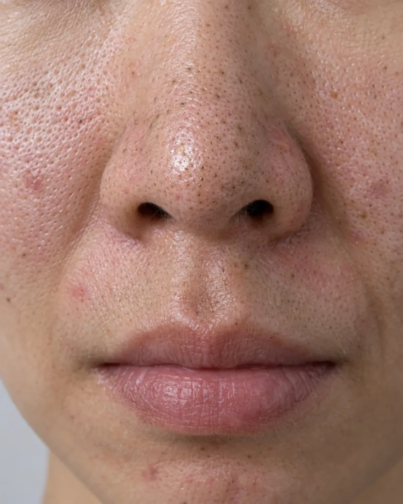 Client skin before InstaGlow treatment — enlarged pores and rough texture